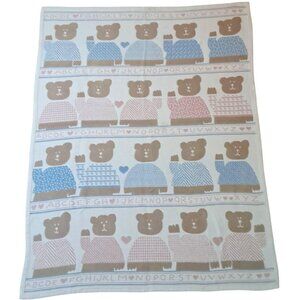 Vintage Bear & Alphabet Double Woven, 100% Cotton, Warm, Baby Blanket, 44.5 x 60